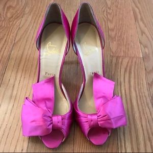 Christian Louboutin pink peeptoe bow heels